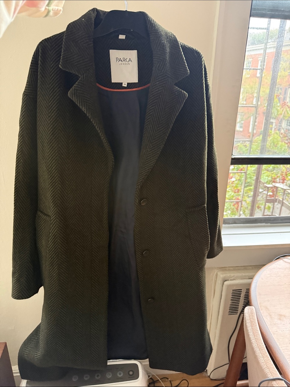 Women's Olive Green Herringbone Pea Coat